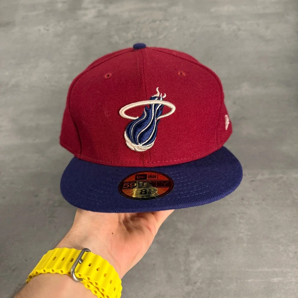 New Era Miami Heat Hat 8 1/8‎ Burgundy Indigo Blue 59FIFTY Fitted HWC NBA Cap